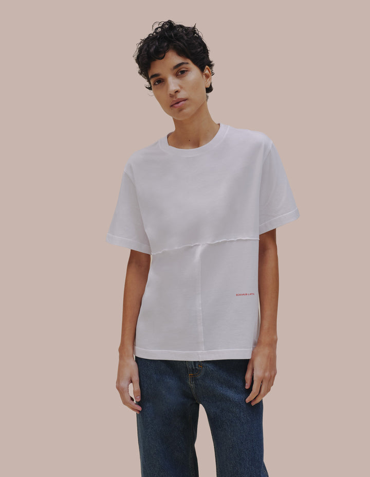 Eckhaus Latta white tee shirt.