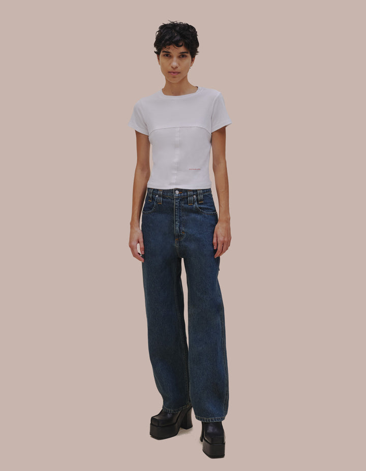Eckhaus Latta cropped white tee shirt.