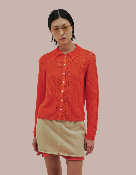 Eckhaus Latta knit button down with pointelle detailing. 