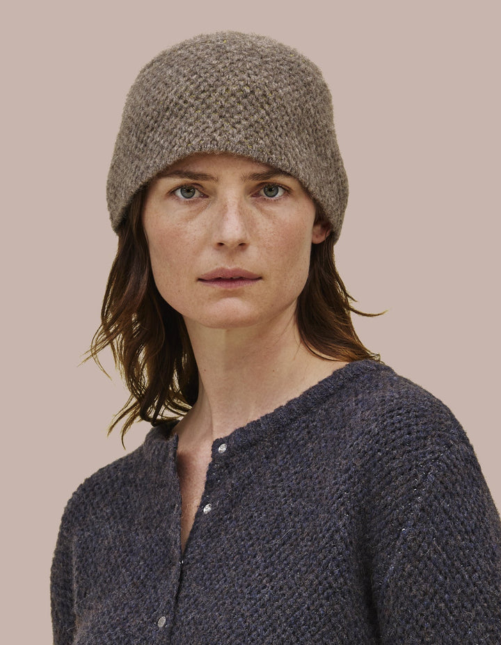 Fez shaped cap constructed from a soft doublefaced knit.